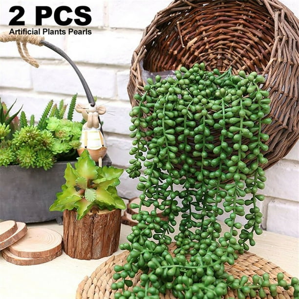 2x Artificial Succulents Plants String of Pearls Hanging Garden Decor Green
